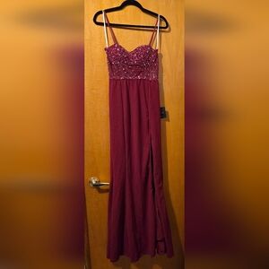 Lulu's Embellished Burgundy Maxi Skirt with Spaghetti Straps